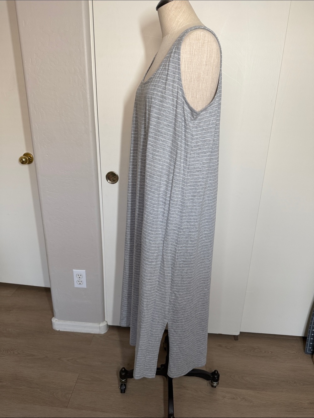 Eileen Fisher Organic Cotton Interlock Gray and White Stripe Tank Sleep Dress L - Picture 3 of 11